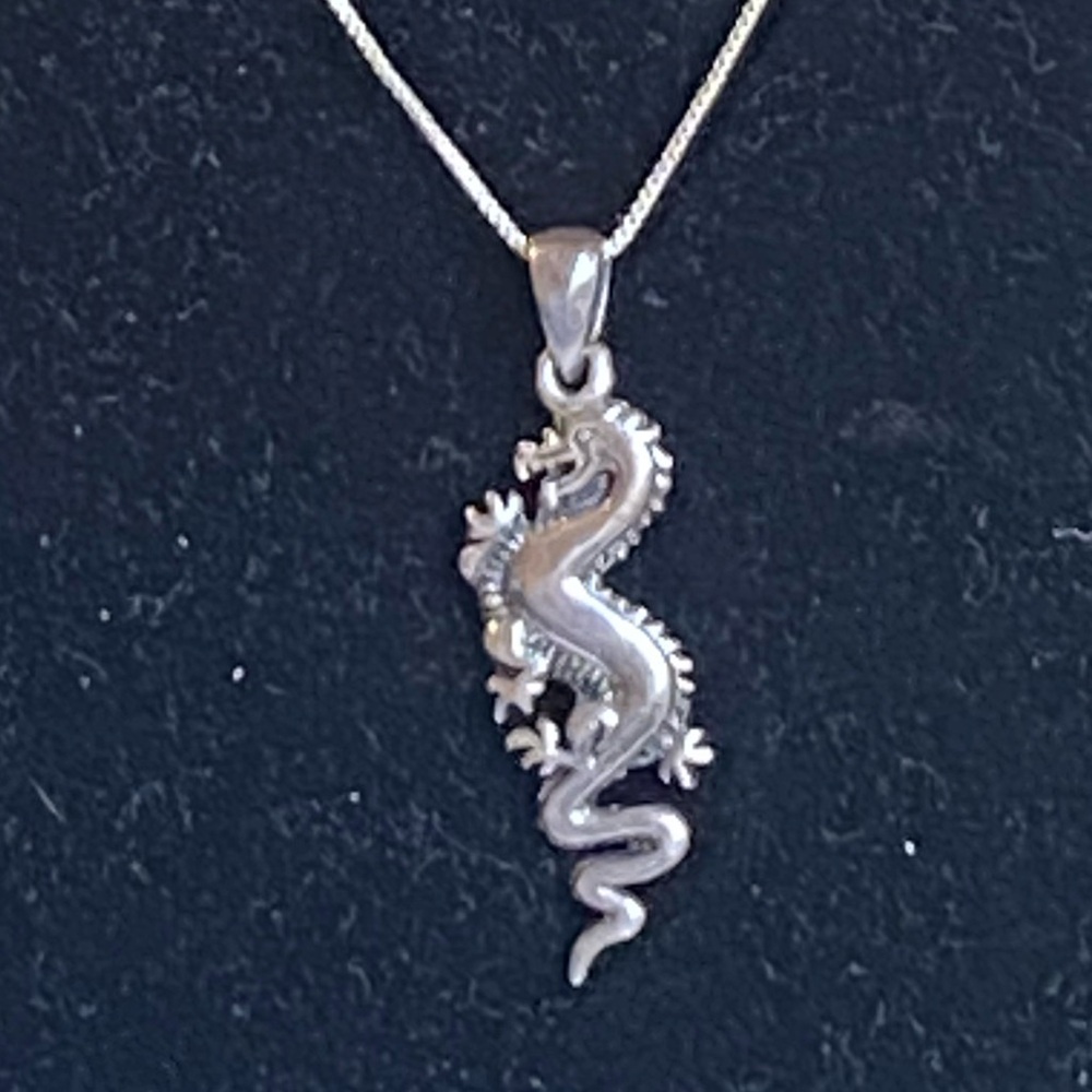 Sterling Silver 925 Dragon Pendant 18” Necklace